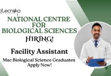 NCBS Careers For MSc Biological Science Graduates | Apply Now For The Facility Assistant Role