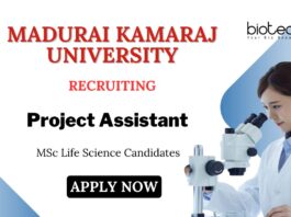Project Assistant Jobs at Madurai Kamaraj University | MSc Life Science Candidates Apply Now