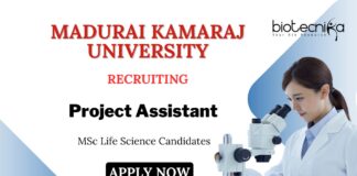 Project Assistant Jobs at Madurai Kamaraj University | MSc Life Science Candidates Apply Now