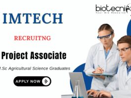 Project Associate Job at IMTECH MSc Agricultural Science Candidates Apply Now