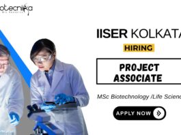 Project Associate Job at ISSER Kolkata MSc in Biotechnology Candidates Apply Now
