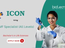 TMF Specialist (All Levels) ICON Bachelor’s in Life Sciences hiring