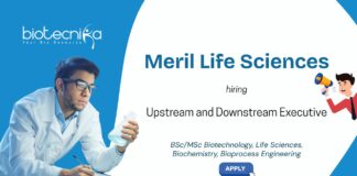 Upstream and Downstream Job at Meril Life Sciences. BSc/MSc Biotechnology, Life Sciences, Biochemistry, Bioprocess Engineering