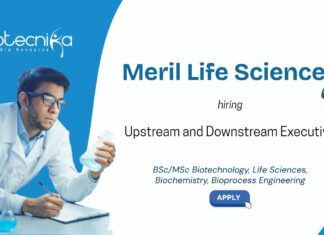 Upstream and Downstream Job at Meril Life Sciences. BSc/MSc Biotechnology, Life Sciences, Biochemistry, Bioprocess Engineering