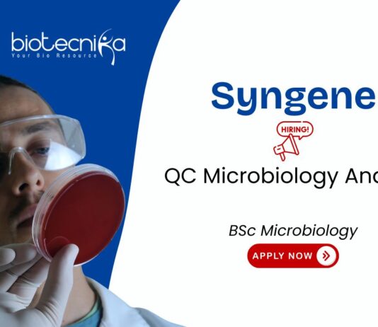 QC Microbiology Analyst Job at Syngene. BSc Microbiology Graduates, Apply Now! Jobb in Bangalore. Career in Quality Control.
