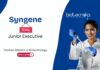 Freshers Junior Executive Job at Syngene International. Careers in biopharma manufacturing. Biotechnology Postgraduates, Apply Now