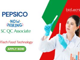 BTech Food Technology PepsiCo SC QC Associate