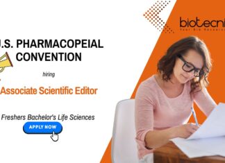 Associate Scientific Editor U.S. Pharmacopeial Convention Freshers Bachelor's Life Sciences