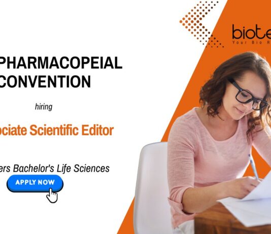 Associate Scientific Editor U.S. Pharmacopeial Convention Freshers Bachelor's Life Sciences