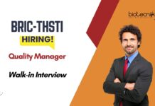 Life Sciences Quality Manager Job - Walk-in Interview at BRIC-THSTI