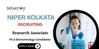 Research Associate Jobs at NIPER Kolkata PhD Biotechnology Candidates Apply Now
