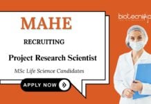 Scientist Jobs at MAHE | Apply Now for the Project Research Position 