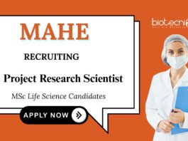 Scientist Jobs at MAHE | Apply Now for the Project Research Position 