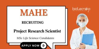 Scientist Jobs at MAHE | Apply Now for the Project Research Position 