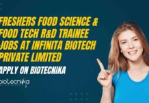 Freshers Food Science & Tech Jobs at Infinita Biotech Private Limited