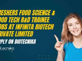 Freshers Food Science & Tech Jobs at Infinita Biotech Private Limited