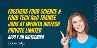 Freshers Food Science & Tech Jobs at Infinita Biotech Private Limited