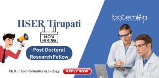 Post Doctoral Research Fellow IISER Tirupati Ph.D. in Bioinformatics or Biology