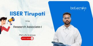 PhD Life Sciences Research Jobs at IISER Tirupati – Hiring Research Associate-I, career opportunity in life sciences for PhD graduates.