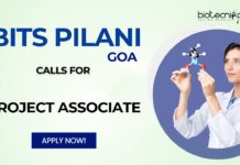 BITS Pilani, Goa Call for Project Associate Role – Research on SUSBIO ECOTREAT STP Apply Now!