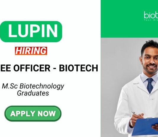 Biotech Job at Lupin Apply Now for Trainee Officer Role