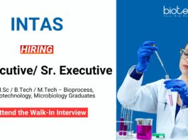 Biotechnology Job at Intas MSc MTech Graduates Attend The Walk-In Interview
