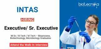Biotechnology Job at Intas MSc MTech Graduates Attend The Walk-In Interview