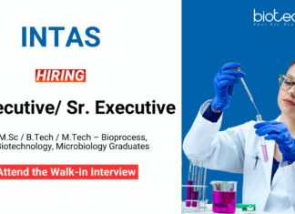 Biotechnology Job at Intas MSc MTech Graduates Attend The Walk-In Interview