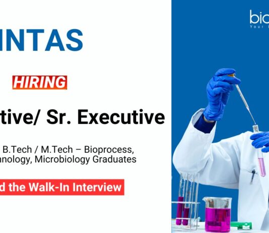 Biotechnology Job at Intas MSc MTech Graduates Attend The Walk-In Interview
