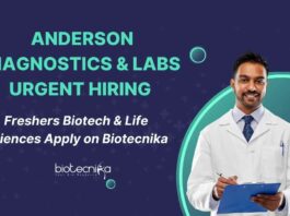 Anderson Diagnostics & Labs Urgent Hiring – Freshers Biotech & Life Sciences Apply on Biotecnika Biotech & Life Science Job Openings at Anderson Diagnostics & Labs