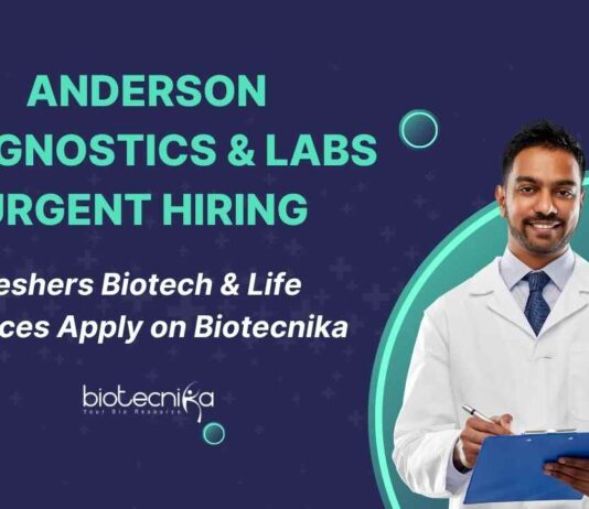 Anderson Diagnostics & Labs Urgent Hiring – Freshers Biotech & Life Sciences Apply on Biotecnika Biotech & Life Science Job Openings at Anderson Diagnostics & Labs