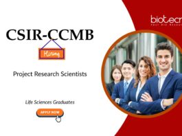 Molecular Biology Job at CSIR-CCMB, For Project Research Scientist Roles. Job in Hyderabad. Life sciences candidates, Apply Now.