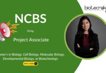 Biology Research Job Opportunity at NCBS, Bangalore. Life Sciences Research career. Cell Biology, Molecular Biology, or Biotech grads, Apply.
