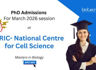PhD Admissions in Biology at the National Centre for Cell Science, March 2026 session. NCCS Pune PhD Admission. Research in Modern Biology.