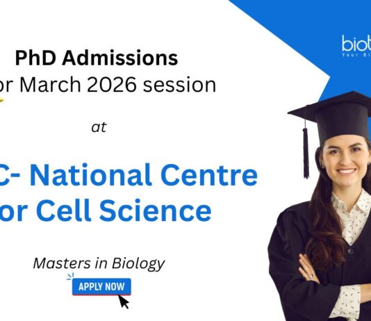 PhD Admissions in Biology at the National Centre for Cell Science, March 2026 session. NCCS Pune PhD Admission. Research in Modern Biology.