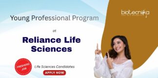 Life Sciences Jobs at Reliance Life Sciences - Young Professional Program 2025 for Freshers. Biosimilars Manufacturing.