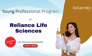 Life Sciences Jobs at Reliance Life Sciences - Young Professional Program 2025 for Freshers. Biosimilars Manufacturing.