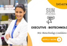 Executive – Biotechnology Job at Sun Pharma Baroda MSc Candidates Apply Now