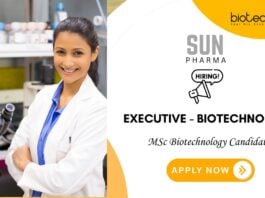 Executive – Biotechnology Job at Sun Pharma Baroda MSc Candidates Apply Now