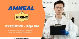 MSc Microbiology Jobs in India:  Amneal is Hiring for the Executive – IPQA EM position at Ahmedabad facility -  Apply Now
