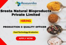 Associate – TPU Operations | Food Technology Job in Hyderabad | Sresta Natural Bioproducts Food Technology Job | Sresta Natural Bioproducts Hyderabad
