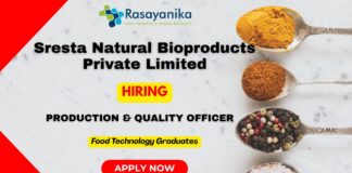 Food Technology Job | Sresta Natural Bioproducts Hyderabad