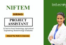 Food Technology Job at NIFTEM BTech MTech Graduates Attend the Walk-In Interview