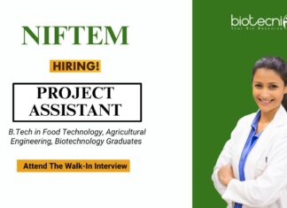 Food Technology Job at NIFTEM BTech MTech Graduates Attend the Walk-In Interview
