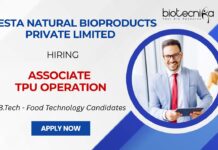 Food Technology Jobs at Sresta Natural Bioproducts Private Limited Apply for Associate TPU Operation Food tech job Role Now! QA Role