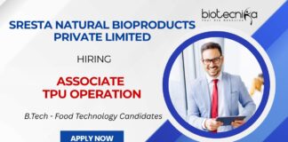 Food Technology Jobs at Sresta Natural Bioproducts Private Limited | Apply for Associate TPU Operation Role Now! Food Technology Jobs at Sresta Natural Bioproducts Private Limited Apply for Associate TPU Operation Food tech job Role Now! QA Role