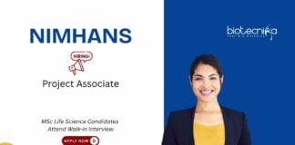 Life Science Research Opportunity at NIMHANS. Project Associate jobs in Bengaluru. Master’s in Life Sciences, attend the Walk-in Interview.