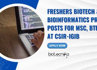 Freshers Biotech & Bioinformatics Project Posts For MSc, BTech at CSIR-IGIB – Apply Online Bioinformatics Freshers Job Vacancies