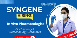 Freshers Job at Syngene - In Vivo Pharmacologist Role in Bangalore | Biochemistry & Biotechnology Graduates Apply