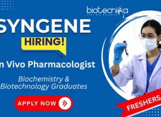 Freshers Job at Syngene - In Vivo Pharmacologist Role in Bangalore | Biochemistry & Biotechnology Graduates Apply